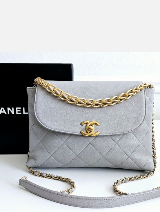 CHANEL Handbags - Chanel Gray Caviar Leather Top Handle Two-way Flap Bag